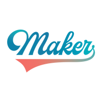 Vinyl sticker reading Maker in script font