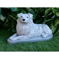 Australian Shepherd Concrete Statue pet Loss Memorial Gift and garden decor finished in Monochrome Grey