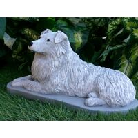 Australian Shepherd Concrete Statue pet Loss Memorial Gift and garden decor finished in Monochrome Grey