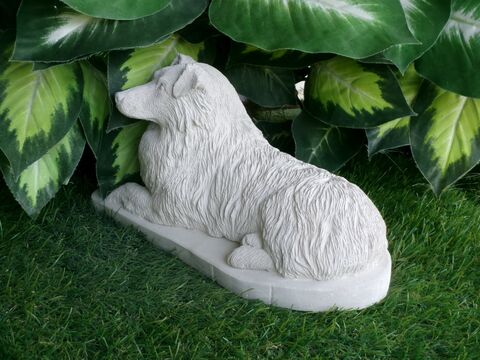 Australian Shepherd concrete statue in Alabaster 5x11x6.5" High Ships  Within 5 Days