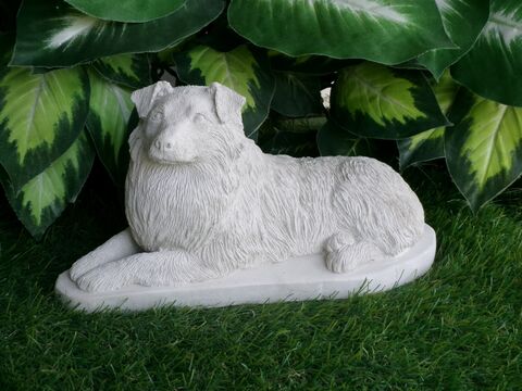 Australian Shepherd concrete statue in Alabaster 5x11x6.5" High Ships  Within 5 Days
