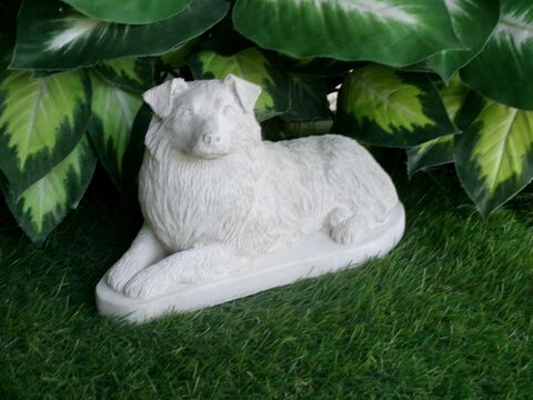 Australian Shepherd concrete statue in Alabaster 5x11x6.5" High Ships  Within 5 Days