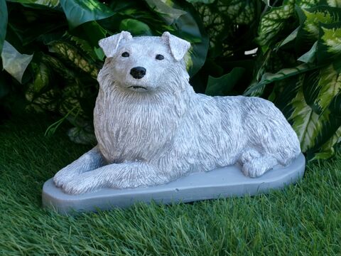 Australian Shepherd Concrete Statue pet Loss Memorial Gift and garden decor finished in Monochrome Grey
