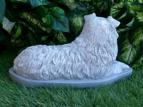 Australian Shepherd Concrete Statue pet Loss Memorial Gift and garden decor finished in Monochrome Grey