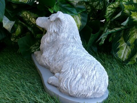 Australian Shepherd Concrete Statue pet Loss Memorial Gift and garden decor finished in Monochrome Grey