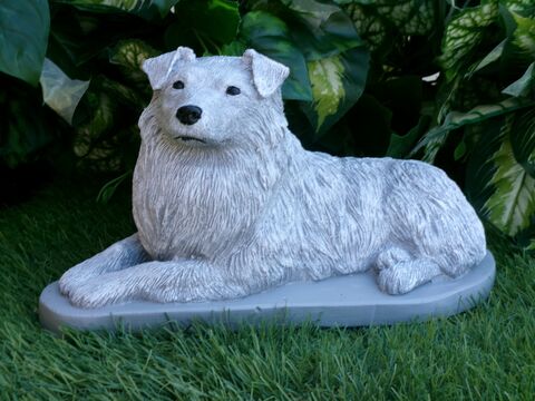 Australian Shepherd Concrete Statue pet Loss Memorial Gift and garden decor finished in Monochrome Grey