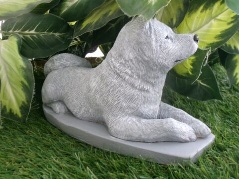 Akita Dog Concrete Statue pet Loss memorial gift, and garden decor finished in Monochrome Grey
