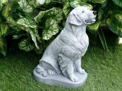 Golden Retriever concrete statue 9.75" tall Monochrome Grey pet Loss Gift and garden Decor
