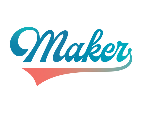 Vinyl sticker reading Maker in script font