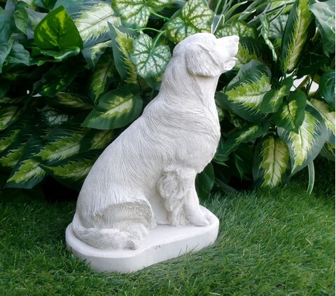 GOlden Retriever Concrete Statue in Alabaster 9.75" high garden decor and pet loss memorial gift