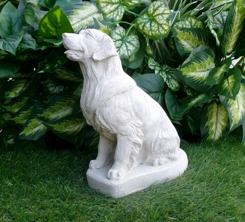 GOlden Retriever Concrete Statue in Alabaster 9.75" high garden decor and pet loss memorial gift