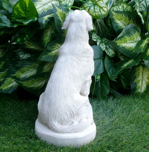 GOlden Retriever Concrete Statue in Alabaster 9.75" high garden decor and pet loss memorial gift