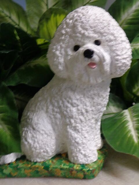 Hand Painted Bichon Frise Concrete Statue Painted As Shown Ships within 3 Weeks 10-1/2" high weighing nearly 15 Lbs